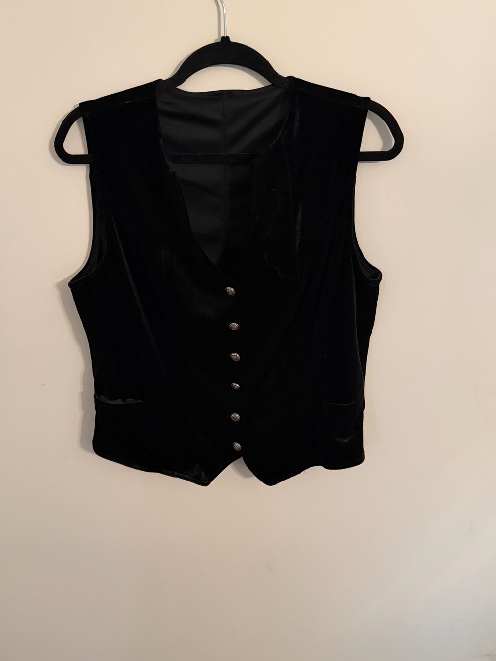 Classic Black Velvet Button-Front Vest - Women